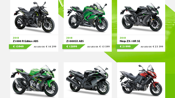 découvrez les meilleures promotions sur les motos kawasaki ! profitez d'offres exclusives et de réductions exceptionnelles sur une large gamme de modèles. ne manquez pas l'occasion de rouler avec une kawasaki à un prix imbattable !